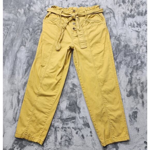 Time and Tru Jeans Womens 14 Yellow Paperbag Belted Button Fly Straight Casual - Picture 1 of 13